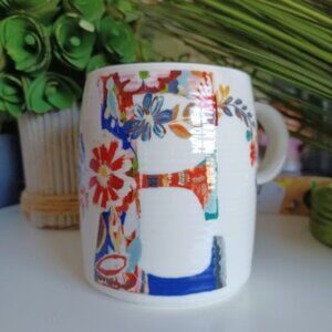 Anthropologie Petal Palette Monogram Mug "E" | 14 oz Stoneware